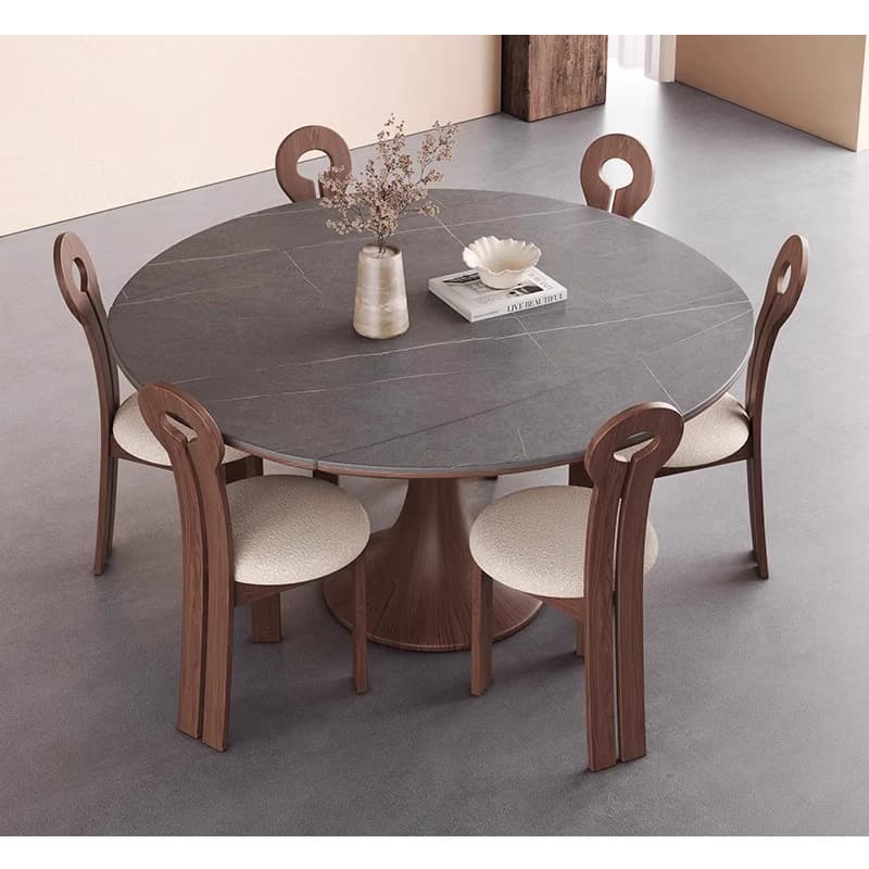 Casaconer | 伸縮式ダイニングテーブル・丸型・伸長式・幅75cm/120cm・4人掛け/6人掛け・セラミック天板・グレー系・モダン・北欧風・食卓テーブル・リビング・木製脚・おしゃれ