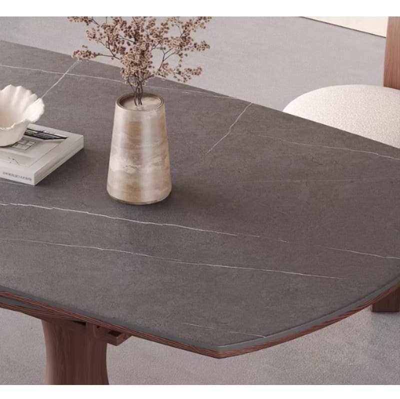 Casaconer | 伸縮式ダイニングテーブル・丸型・伸長式・幅75cm/120cm・4人掛け/6人掛け・セラミック天板・グレー系・モダン・北欧風・食卓テーブル・リビング・木製脚・おしゃれ