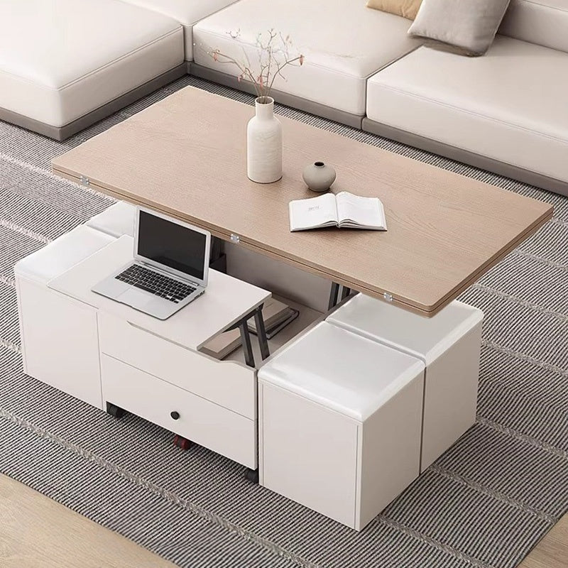 Casaconer | テーブル・ローテーブル・サイドテーブル・センターテーブル・昇降テーブル・多機能テーブル・折りたたみ天板・幅100cm・高さ45~62cm・ホワイト・多機能デザイン・無垢材・収納ワゴン・キャスター付き・在宅ワーク・コンパクト家具・一人暮らし