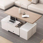 Casaconer | テーブル・ローテーブル・サイドテーブル・センターテーブル・昇降テーブル・多機能テーブル・折りたたみ天板・幅100cm・高さ45~62cm・ホワイト・多機能デザイン・無垢材・収納ワゴン・キャスター付き・在宅ワーク・コンパクト家具・一人暮らし