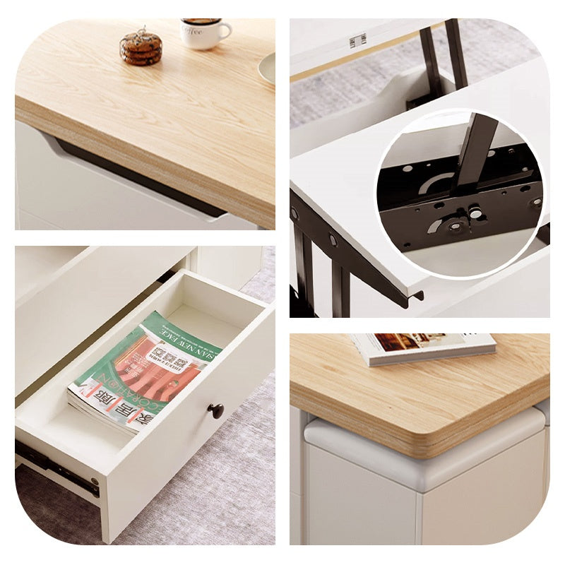 Casaconer | テーブル・ローテーブル・サイドテーブル・センターテーブル・昇降テーブル・多機能テーブル・折りたたみ天板・幅100cm・高さ45~62cm・ホワイト・多機能デザイン・無垢材・収納ワゴン・キャスター付き・在宅ワーク・コンパクト家具・一人暮らし