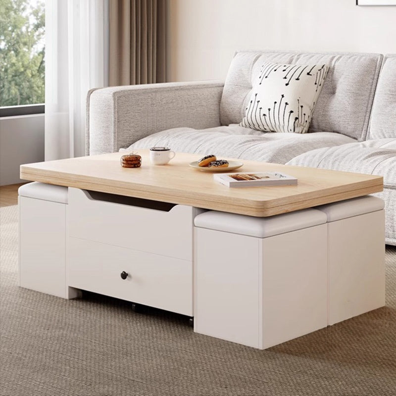 Casaconer | テーブル・ローテーブル・サイドテーブル・センターテーブル・昇降テーブル・多機能テーブル・折りたたみ天板・幅100cm・高さ45~62cm・ホワイト・多機能デザイン・無垢材・収納ワゴン・キャスター付き・在宅ワーク・コンパクト家具・一人暮らし