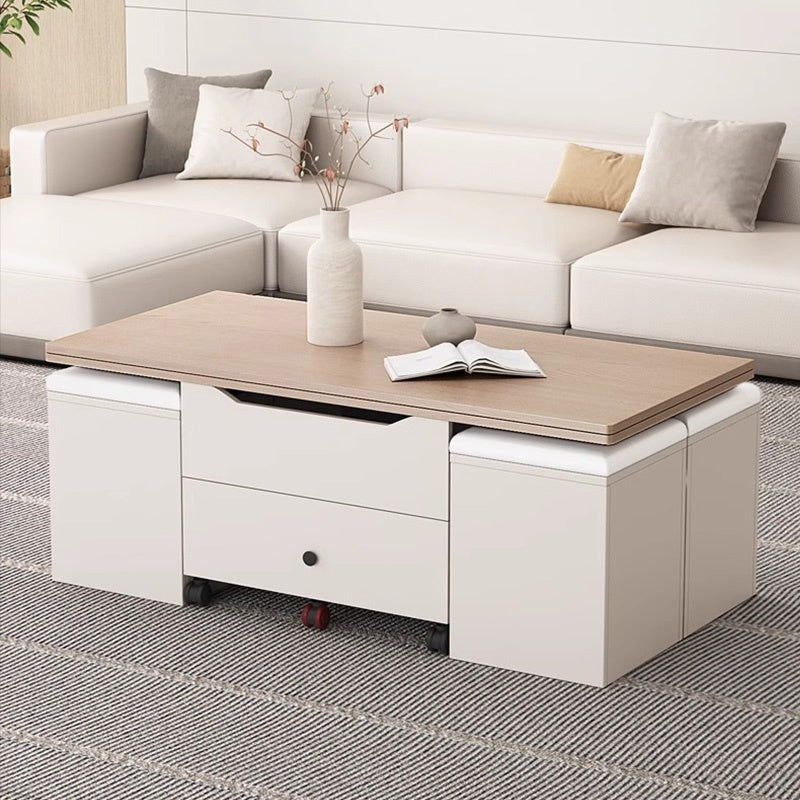 Casaconer | テーブル・ローテーブル・サイドテーブル・センターテーブル・昇降テーブル・多機能テーブル・折りたたみ天板・幅100cm・高さ45~62cm・ホワイト・多機能デザイン・無垢材・収納ワゴン・キャスター付き・在宅ワーク・コンパクト家具・一人暮らし