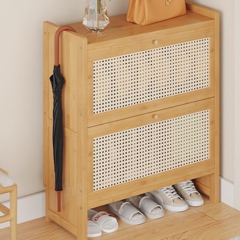 下駄箱,シューズラック,竹製,ラタン編み,シューズボックス,収納,玄関,シンプル,ナチュラル,扉付き,二段収納