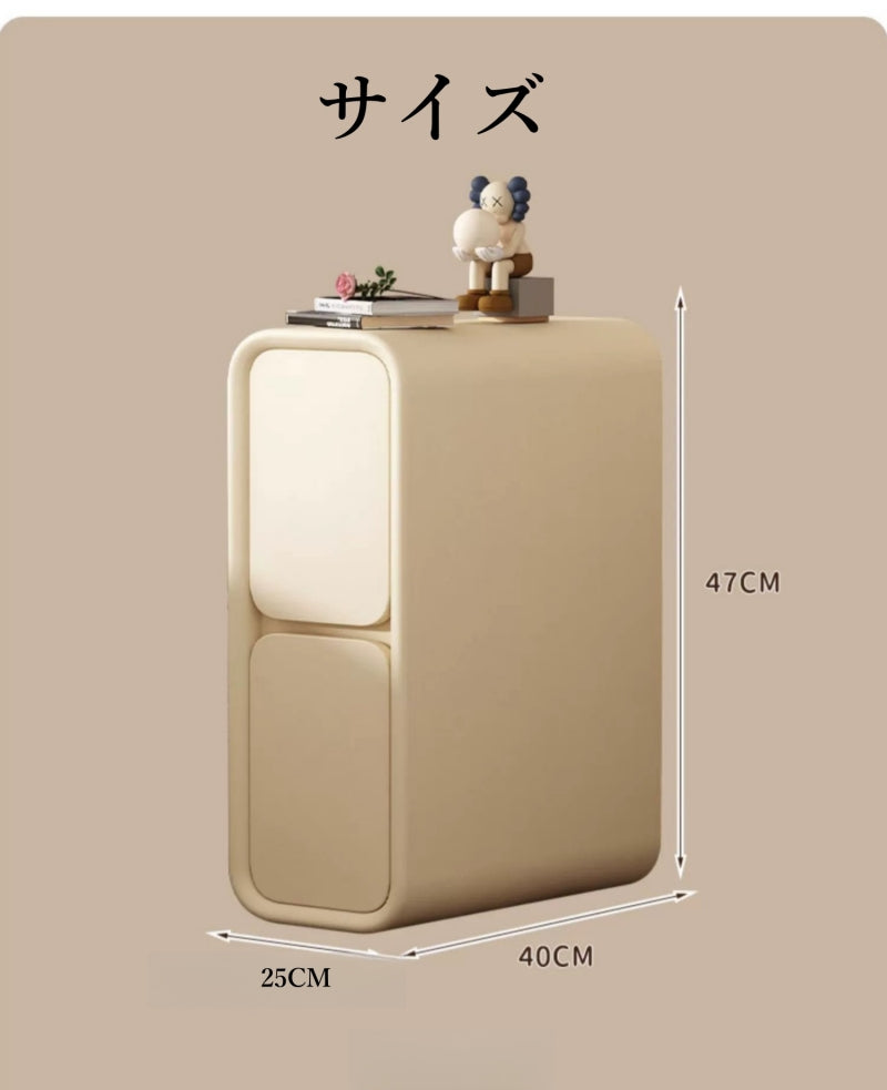 Casaconer | サイドテーブル・レザー張り・モダン・おしゃれ・収納付き・寝室・小物収納・幅25