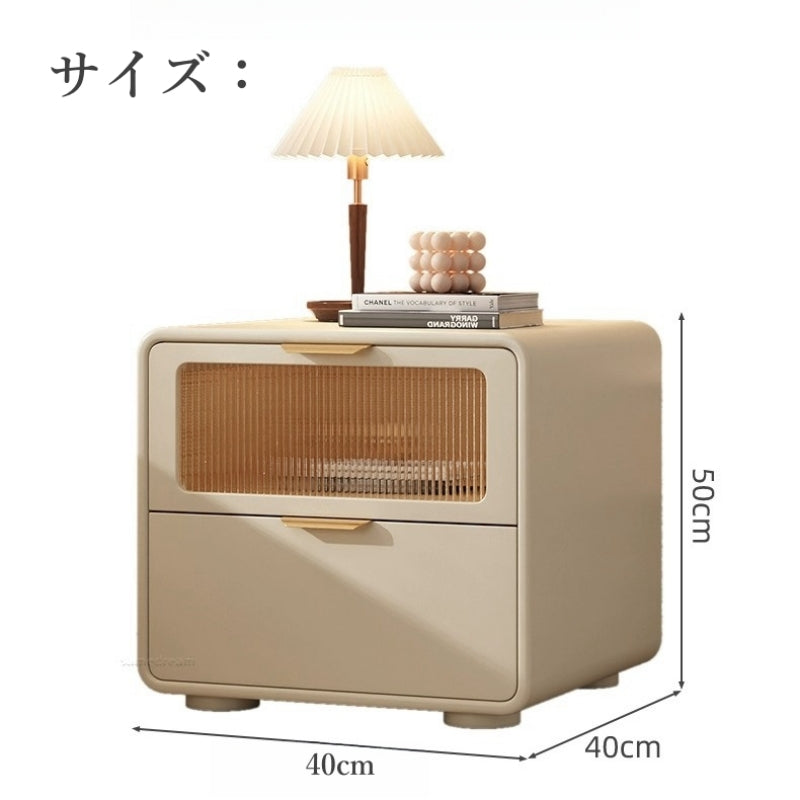 Casaconer | 完成品・ナイトテーブル・サイドテーブル・ベージュ・引き出し・オシャレ・省スペース・コンパクト・北欧風・幅40・寝室・リビング・電話台・ベッドサイドテーブル・ソファーサイド・ベッドサイドチェスト・ベッドサイド・姫系・収納・白・ホワイト