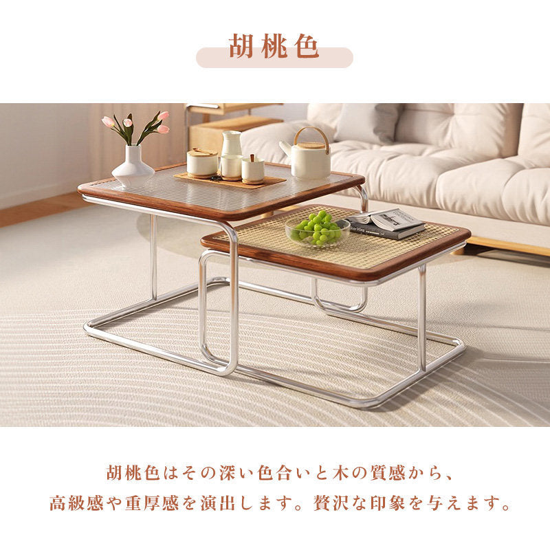 Casaconer | センターテーブル・ガラス・ラタン調・おしゃれ・北欧・モダン・ナチュラル・収納・リビングテーブル・リビング・幅55