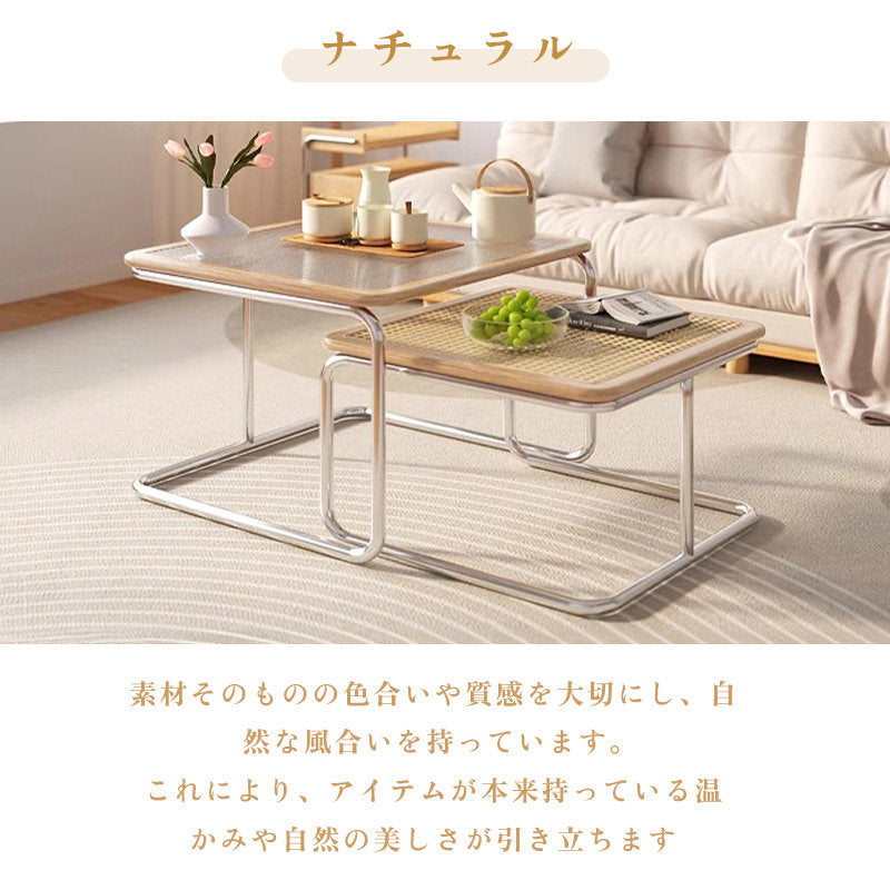 Casaconer | センターテーブル・ガラス・ラタン調・おしゃれ・北欧・モダン・ナチュラル・収納・リビングテーブル・リビング・幅55