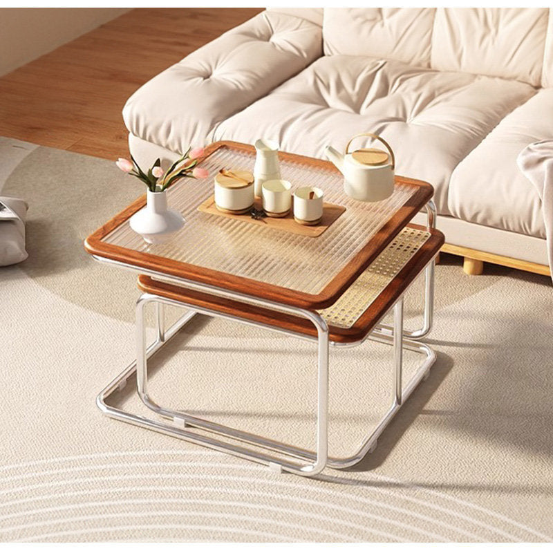 Casaconer | センターテーブル・ガラス・ラタン調・おしゃれ・北欧・モダン・ナチュラル・収納・リビングテーブル・リビング・幅55