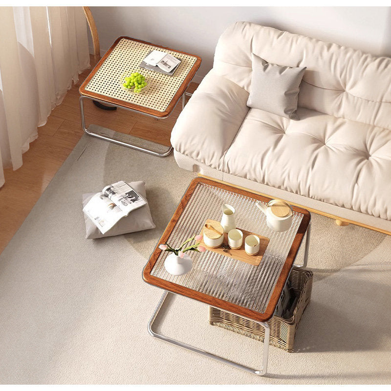 Casaconer | センターテーブル・ガラス・ラタン調・おしゃれ・北欧・モダン・ナチュラル・収納・リビングテーブル・リビング・幅55