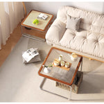 Casaconer | センターテーブル・ガラス・ラタン調・おしゃれ・北欧・モダン・ナチュラル・収納・リビングテーブル・リビング・幅55