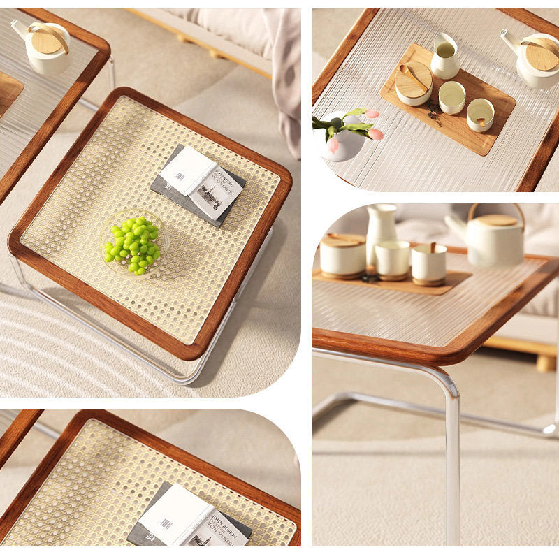 Casaconer | センターテーブル・ガラス・ラタン調・おしゃれ・北欧・モダン・ナチュラル・収納・リビングテーブル・リビング・幅55