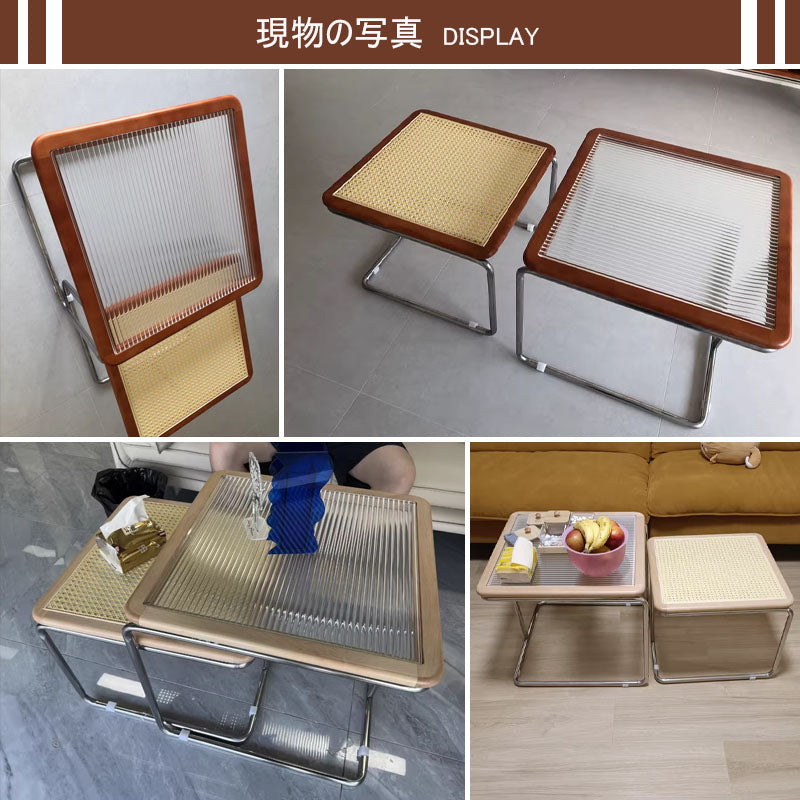 Casaconer | センターテーブル・ガラス・ラタン調・おしゃれ・北欧・モダン・ナチュラル・収納・リビングテーブル・リビング・幅55