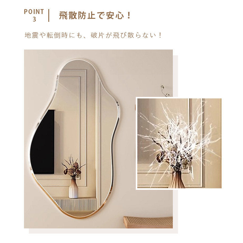 Casaconer | 完成品・韓国・インテリア・おしゃれ・洗面・韓国ミラー・ウェーブ・トイレ・壁掛け・鏡・変形ミラー・ミラー・賃貸・アパート・マンション・壁・ノンフレーム・玄関・寝室・かわいい・デザイン・デザインミラー・ディスプレイ