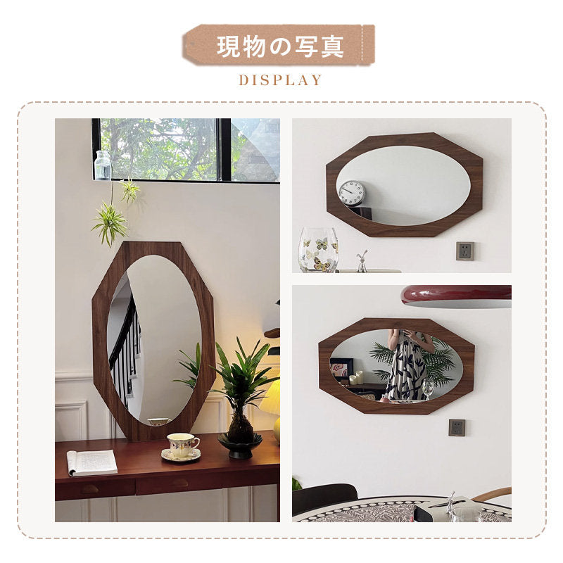 Casaconer | 完成品・八角形ミラー・壁掛け・玄関・風水・八角鏡・鏡・ウォールミラー・アンティーク・調・飛散防止・壁掛けミラー・アンティークミラー・八角形・ミラー・小さい・おしゃれ・丸・玄関ミラー・プレゼント・贈り物・卓上・玄関鏡・洗面所・寝室