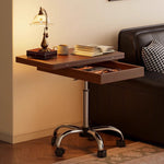 Casaconer | テーブル・ローテーブル・サイドテーブル・センターテーブル・昇降テーブル・多機能テーブル・幅66cm・高さ70~91.5cm・ウォルナットカラー・多機能デザイン・無垢材・スチール脚・収納ワゴン・在宅ワーク・コンパクト家具・一人暮らし