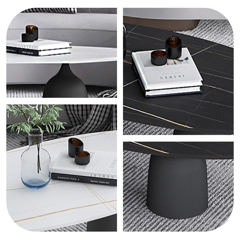 リビングテーブル セラミック調天板 幅120cm 楕円形 ローテーブル リビング向け シンプルモダン 北欧風 デザイン ソファ前テーブル ホワイト/ブラック 大理石風 おしゃれ