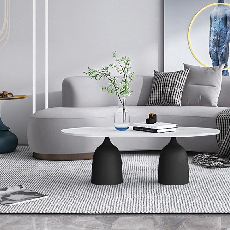 リビングテーブル セラミック調天板 幅120cm 楕円形 ローテーブル リビング向け シンプルモダン 北欧風 デザイン ソファ前テーブル ホワイト/ブラック 大理石風 おしゃれ