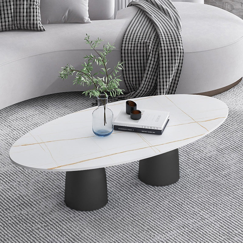 リビングテーブル セラミック調天板 幅120cm 楕円形 ローテーブル リビング向け シンプルモダン 北欧風 デザイン ソファ前テーブル ホワイト/ブラック 大理石風 おしゃれ