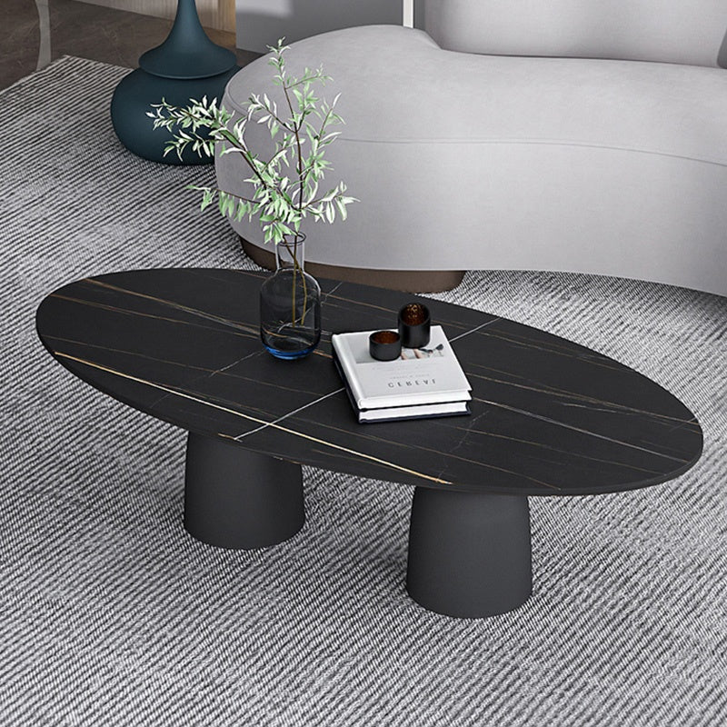 リビングテーブル セラミック調天板 幅120cm 楕円形 ローテーブル リビング向け シンプルモダン 北欧風 デザイン ソファ前テーブル ホワイト/ブラック 大理石風 おしゃれ