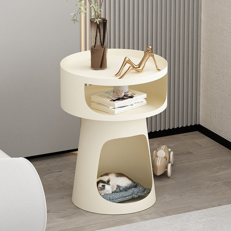 サイドテーブル 炭素鋼 幅40cm 猫スペース付き 2段収納 ソファ横テーブル ベッドサイド デザイン モダンインテリア ベージュ/ブラック 猫用ベッド兼用 サイドキャビネット おしゃれ シンプル 高級感