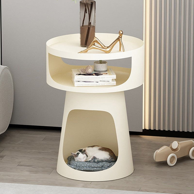 サイドテーブル 炭素鋼 幅40cm 猫スペース付き 2段収納 ソファ横テーブル ベッドサイド デザイン モダンインテリア ベージュ/ブラック 猫用ベッド兼用 サイドキャビネット おしゃれ シンプル 高級感