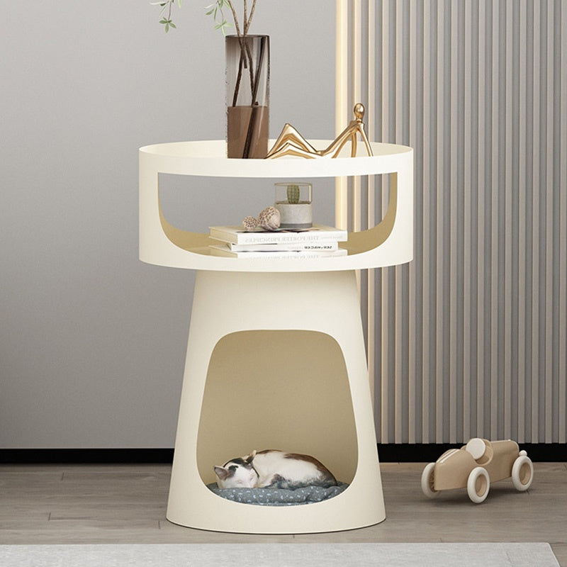 サイドテーブル 炭素鋼 幅40cm 猫スペース付き 2段収納 ソファ横テーブル ベッドサイド デザイン モダンインテリア ベージュ/ブラック 猫用ベッド兼用 サイドキャビネット おしゃれ シンプル 高級感