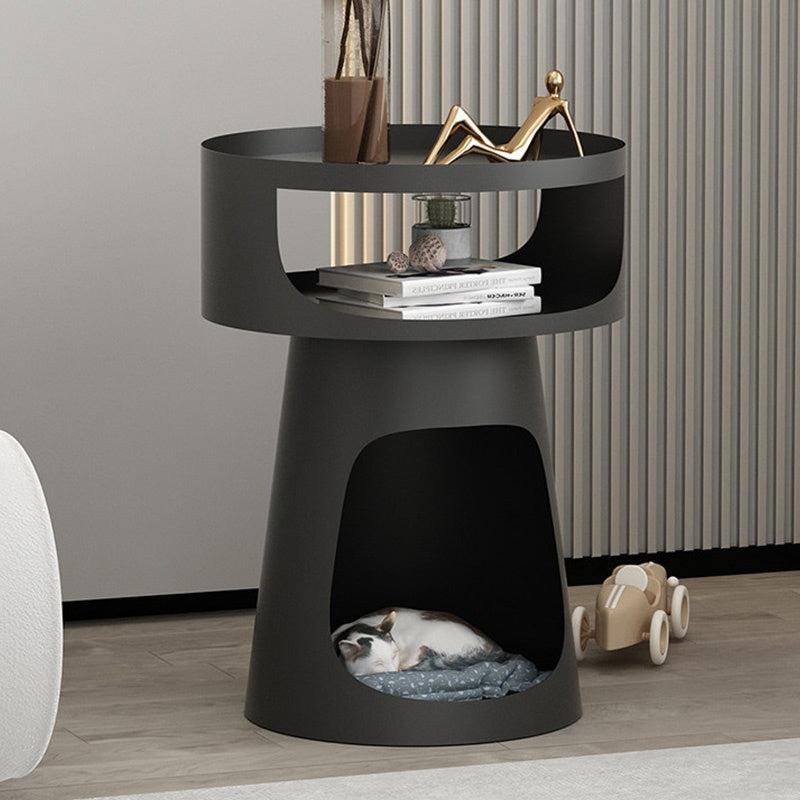 サイドテーブル 炭素鋼 幅40cm 猫スペース付き 2段収納 ソファ横テーブル ベッドサイド デザイン モダンインテリア ベージュ/ブラック 猫用ベッド兼用 サイドキャビネット おしゃれ シンプル 高級感