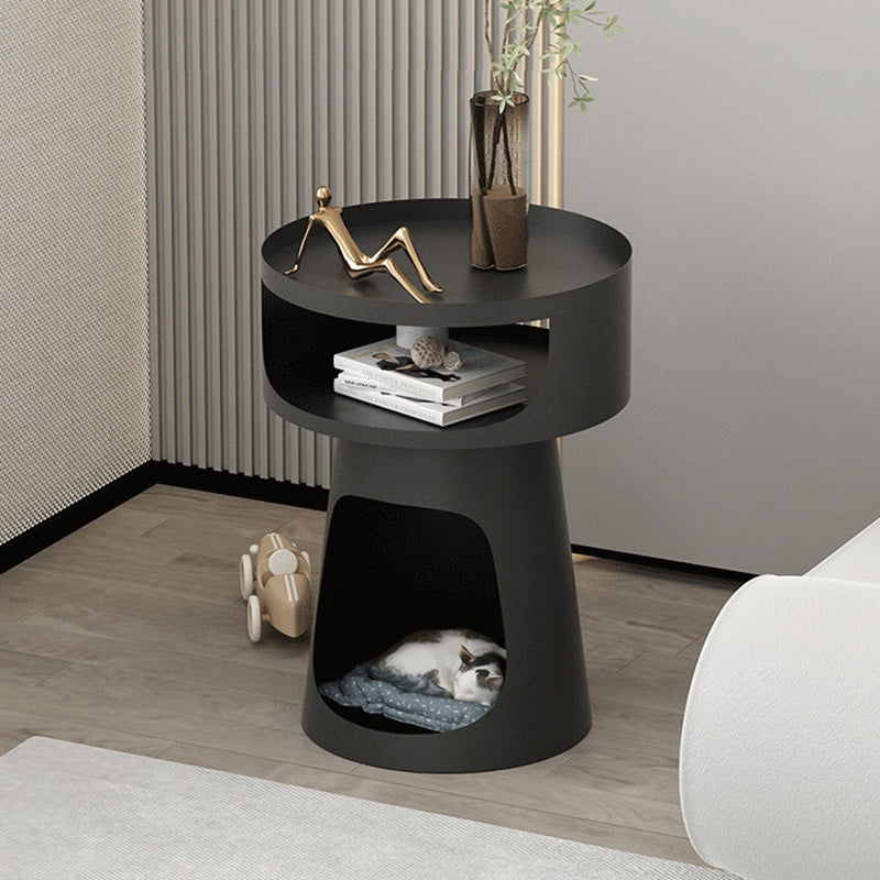 サイドテーブル 炭素鋼 幅40cm 猫スペース付き 2段収納 ソファ横テーブル ベッドサイド デザイン モダンインテリア ベージュ/ブラック 猫用ベッド兼用 サイドキャビネット おしゃれ シンプル 高級感