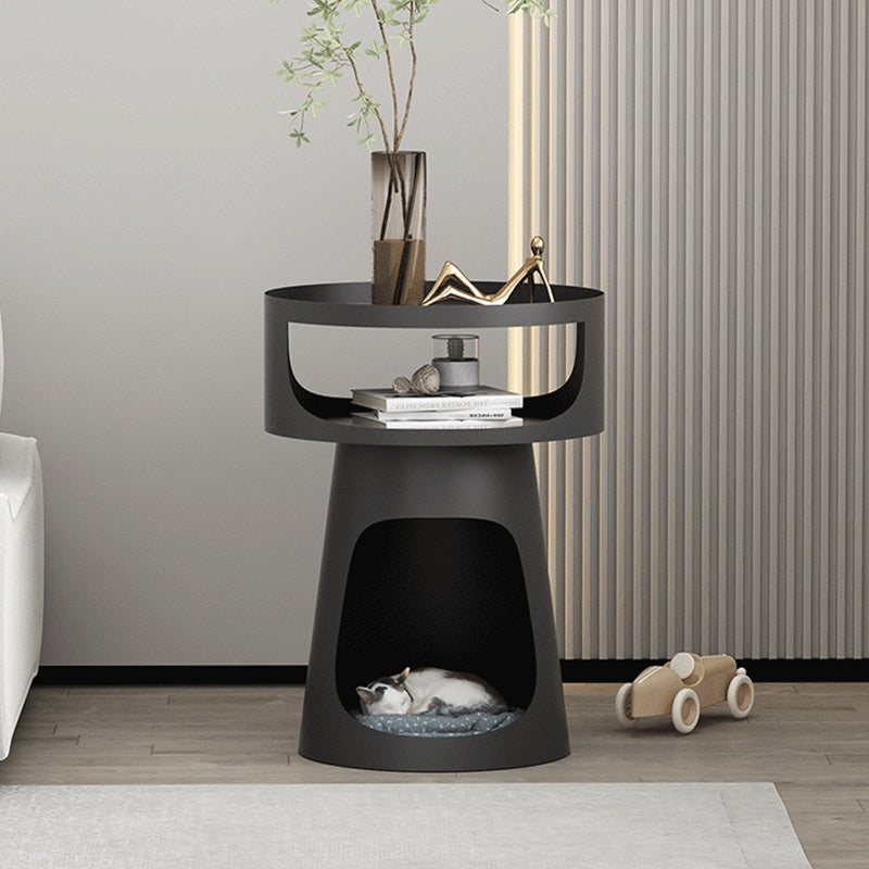 サイドテーブル 炭素鋼 幅40cm 猫スペース付き 2段収納 ソファ横テーブル ベッドサイド デザイン モダンインテリア ベージュ/ブラック 猫用ベッド兼用 サイドキャビネット おしゃれ シンプル 高級感