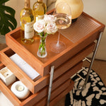 サイドテーブル・サイドワゴン・木製・キャスター付き・キッチンワゴン・ティーワゴン・おしゃれ・北欧風・収納ワゴン・トレイ付き・移動式・キッチン収納・サイドテーブル・多機能・リビング収納・茶器収納・ナチュラル/ウォルナットカラー/ブラック