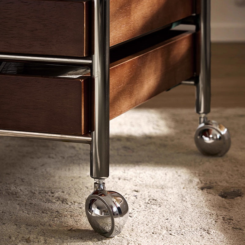 サイドテーブル・サイドワゴン・木製・キャスター付き・キッチンワゴン・ティーワゴン・おしゃれ・北欧風・収納ワゴン・トレイ付き・移動式・キッチン収納・サイドテーブル・多機能・リビング収納・茶器収納・ナチュラル/ウォルナットカラー/ブラック