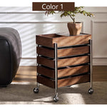 サイドテーブル・サイドワゴン・木製・キャスター付き・キッチンワゴン・ティーワゴン・おしゃれ・北欧風・収納ワゴン・トレイ付き・移動式・キッチン収納・サイドテーブル・多機能・リビング収納・茶器収納・ナチュラル/ウォルナットカラー/ブラック