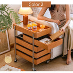 サイドテーブル・サイドワゴン・木製・キャスター付き・キッチンワゴン・ティーワゴン・おしゃれ・北欧風・収納ワゴン・トレイ付き・移動式・キッチン収納・サイドテーブル・多機能・リビング収納・茶器収納・ナチュラル/ウォルナットカラー/ブラック