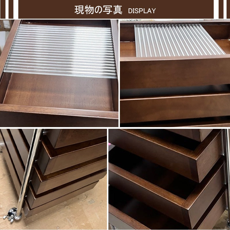 サイドテーブル・サイドワゴン・木製・キャスター付き・キッチンワゴン・ティーワゴン・おしゃれ・北欧風・収納ワゴン・トレイ付き・移動式・キッチン収納・サイドテーブル・多機能・リビング収納・茶器収納・ナチュラル/ウォルナットカラー/ブラック