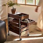 サイドテーブル・サイドワゴン・木製・キャスター付き・キッチンワゴン・ティーワゴン・おしゃれ・北欧風・収納ワゴン・トレイ付き・移動式・キッチン収納・サイドテーブル・多機能・リビング収納・茶器収納・ナチュラル/ウォルナットカラー/ブラック