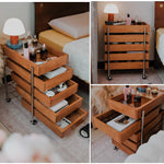 サイドテーブル・サイドワゴン・木製・キャスター付き・キッチンワゴン・ティーワゴン・おしゃれ・北欧風・収納ワゴン・トレイ付き・移動式・キッチン収納・サイドテーブル・多機能・リビング収納・茶器収納・ナチュラル/ウォルナットカラー/ブラック