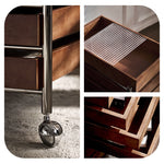 サイドテーブル・サイドワゴン・木製・キャスター付き・キッチンワゴン・ティーワゴン・おしゃれ・北欧風・収納ワゴン・トレイ付き・移動式・キッチン収納・サイドテーブル・多機能・リビング収納・茶器収納・ナチュラル/ウォルナットカラー/ブラック