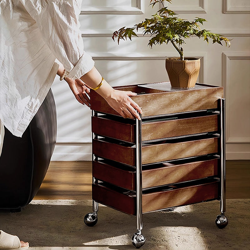 サイドテーブル・サイドワゴン・木製・キャスター付き・キッチンワゴン・ティーワゴン・おしゃれ・北欧風・収納ワゴン・トレイ付き・移動式・キッチン収納・サイドテーブル・多機能・リビング収納・茶器収納・ナチュラル/ウォルナットカラー/ブラック