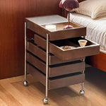 サイドテーブル・サイドワゴン・木製・キャスター付き・キッチンワゴン・ティーワゴン・おしゃれ・北欧風・収納ワゴン・トレイ付き・移動式・キッチン収納・サイドテーブル・多機能・リビング収納・茶器収納・ナチュラル/ウォルナットカラー/ブラック