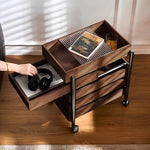 サイドテーブル・サイドワゴン・木製・キャスター付き・キッチンワゴン・ティーワゴン・おしゃれ・北欧風・収納ワゴン・トレイ付き・移動式・キッチン収納・サイドテーブル・多機能・リビング収納・茶器収納・ナチュラル/ウォルナットカラー/ブラック