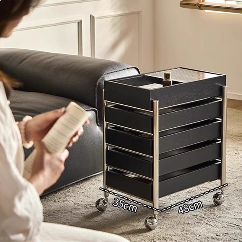 サイドテーブル・サイドワゴン・木製・キャスター付き・キッチンワゴン・ティーワゴン・おしゃれ・北欧風・収納ワゴン・トレイ付き・移動式・キッチン収納・サイドテーブル・多機能・リビング収納・茶器収納・ナチュラル/ウォルナットカラー/ブラック