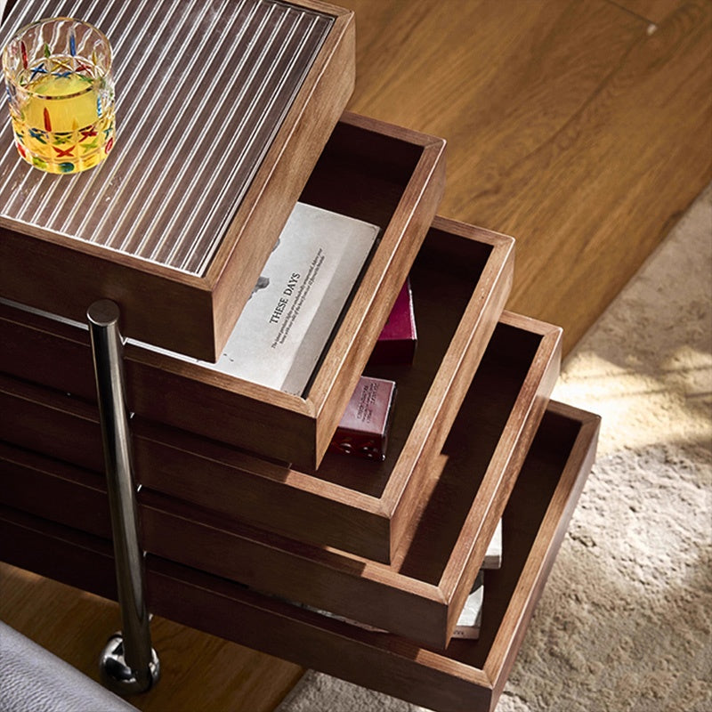 サイドテーブル・サイドワゴン・木製・キャスター付き・キッチンワゴン・ティーワゴン・おしゃれ・北欧風・収納ワゴン・トレイ付き・移動式・キッチン収納・サイドテーブル・多機能・リビング収納・茶器収納・ナチュラル/ウォルナットカラー/ブラック