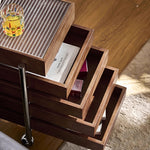 サイドテーブル・サイドワゴン・木製・キャスター付き・キッチンワゴン・ティーワゴン・おしゃれ・北欧風・収納ワゴン・トレイ付き・移動式・キッチン収納・サイドテーブル・多機能・リビング収納・茶器収納・ナチュラル/ウォルナットカラー/ブラック