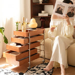 サイドテーブル・サイドワゴン・木製・キャスター付き・キッチンワゴン・ティーワゴン・おしゃれ・北欧風・収納ワゴン・トレイ付き・移動式・キッチン収納・サイドテーブル・多機能・リビング収納・茶器収納・ナチュラル/ウォルナットカラー/ブラック