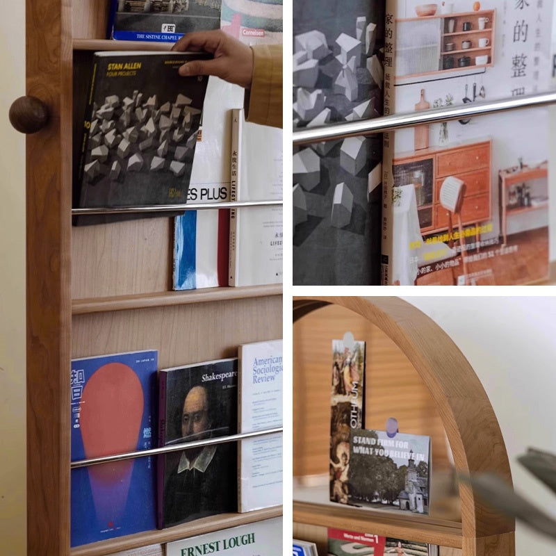 Casaconer | 姿見ミラー付きマガジンラック・全身鏡付き収納・キャスター付き・スタンドミラー・書類収納付き・移動式ワゴン・回転式ミラー・木製・ウォールナット/ナチュラル/ブラック・おしゃれ・一人暮らし・北欧風