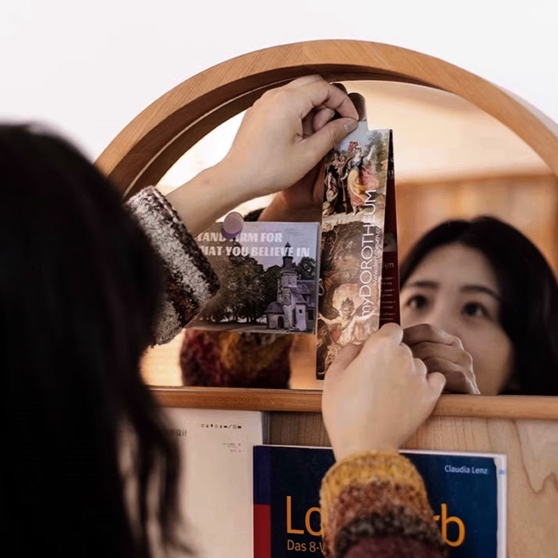 Casaconer | 姿見ミラー付きマガジンラック・全身鏡付き収納・キャスター付き・スタンドミラー・書類収納付き・移動式ワゴン・回転式ミラー・木製・ウォールナット/ナチュラル/ブラック・おしゃれ・一人暮らし・北欧風