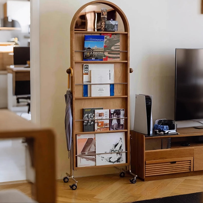 Casaconer | 姿見ミラー付きマガジンラック・全身鏡付き収納・キャスター付き・スタンドミラー・書類収納付き・移動式ワゴン・回転式ミラー・木製・ウォールナット/ナチュラル/ブラック・おしゃれ・一人暮らし・北欧風