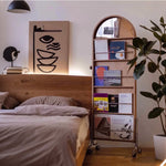 Casaconer | 姿見ミラー付きマガジンラック・全身鏡付き収納・キャスター付き・スタンドミラー・書類収納付き・移動式ワゴン・回転式ミラー・木製・ウォールナット/ナチュラル/ブラック・おしゃれ・一人暮らし・北欧風