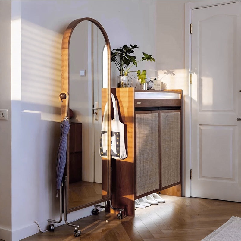 Casaconer | 姿見ミラー付きマガジンラック・全身鏡付き収納・キャスター付き・スタンドミラー・書類収納付き・移動式ワゴン・回転式ミラー・木製・ウォールナット/ナチュラル/ブラック・おしゃれ・一人暮らし・北欧風